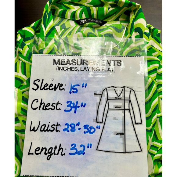 Zara Retro‎ Swirl Shirt Dress Green White Mod Print Mini Summer Dress Sz SMALL - Picture 5 of 7